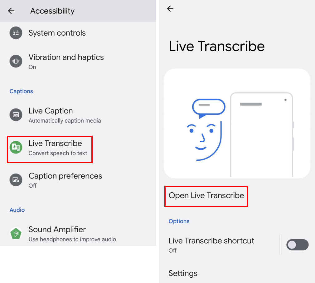 Tap Live Transcribe then Open Live Transcribe